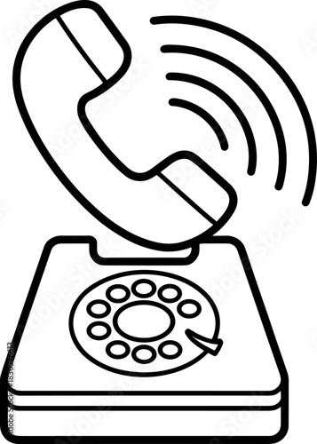 Classic Rotary Dial Telephone Ringing Icon Vector Illustration - Minimalist Outline Symbol of Communication, Customer Support, and Vintage Tech Design Element.