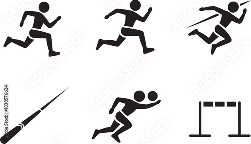 Athletic running jumping throwing track and field sports pictograms graphic vector illustration