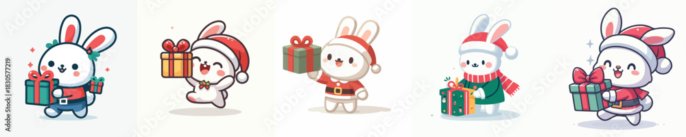 Naklejka premium cute rabbit character vector in Christmas clothes carrying gifts