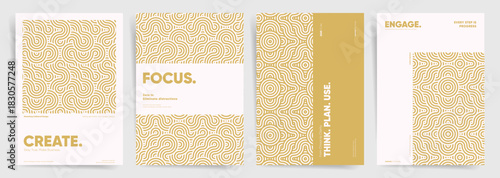 Golden Wave Business Poster Collection. Modern Seamless Pattern Cover Design. Modern business quote covers with abstract line pattern backgrounds for brochure, flyer and presentation design.
