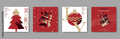 Merry Christmas and Happy New Year. Vector illustration templates for holiday greeting card, background, website and social media banner, marketing material.