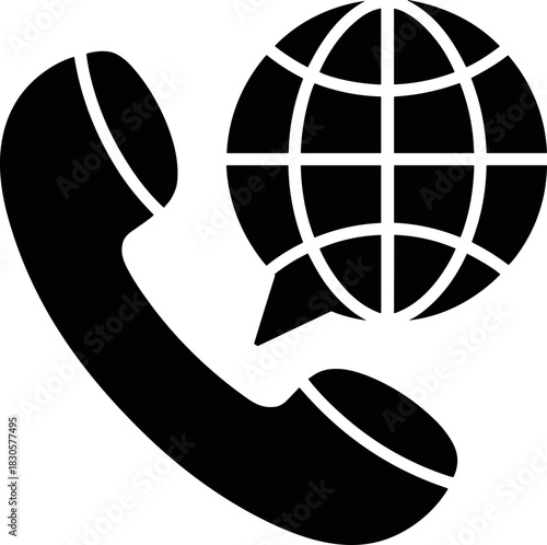 International Call Icon - Worldwide Communication Vector Glyph Symbol for Global Customer Support, Telecommunication Services, and Digital Interface Design Elements (187 characters)