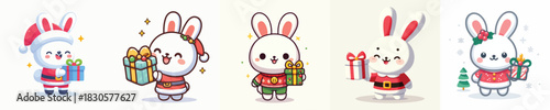cute rabbit character vector in Christmas clothes carrying gifts