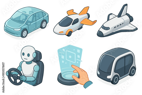 Futuristic transportation concepts featuring vehicles and technology