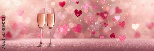 Sparkly backdrop with hearts used as a festive display for Valentineâ€™s Day celebrations