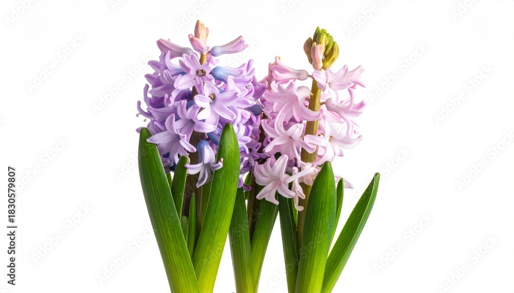 Fototapeta premium Hyacinth Flowers with Purple and Pink, and White BG.