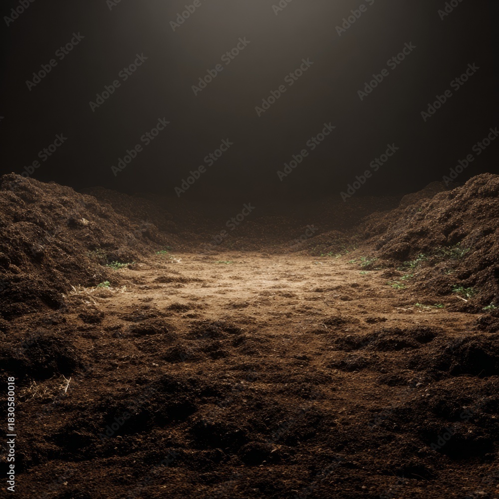 Fototapeta premium Moist Soil Accumulation in a Serene Landscape with a Focus on Earthy Textures and Natural Elements