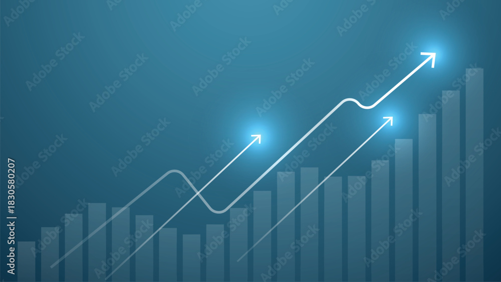 Fototapeta premium Modern economy trending with rise up arrow, business presentation background.