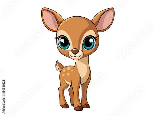 Cute Baby Deer Fawn Big Eyes Cartoon Illustration Kawaii Animal Character