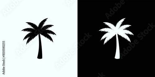 Tropical Palm Tree Silhouette Black and White Summer Vacation Icon Set, Representing Coastal Nature and Island Getaway