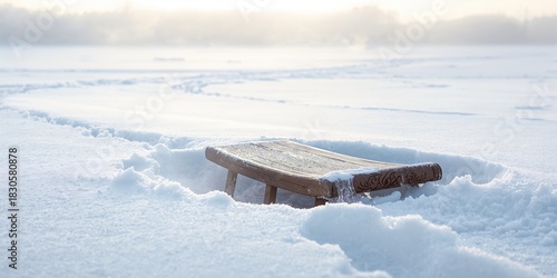 Wallpaper Mural Frozen wooden sledge on snowy terrain in winter, suitable for outdoor recreation or transportation Torontodigital.ca