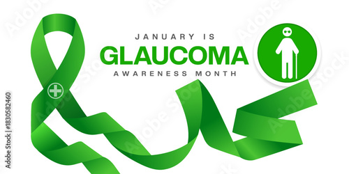 January Is National Glaucoma Awareness month. Ribbon, plus and people icon. Great for cards, banners, posters, social media and more. White background. 

