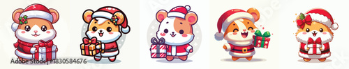 cute hamster character vector in Christmas clothes carrying gifts