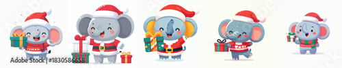 cute elephant character vector in Christmas clothes carrying gifts