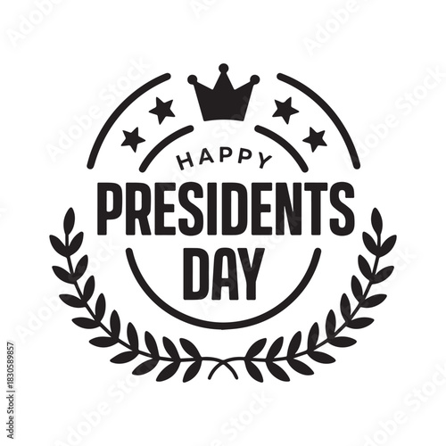 Happy Presidents' Day Circular Seal Stars and Laurel Wreath Holiday Greeting Icon.
