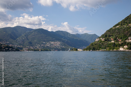lake como italy wide landscape view of water the densely built-up shoreline mountains