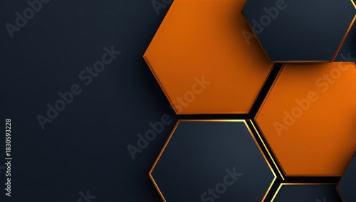 A black and orange background with a pattern of hexagons