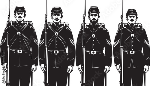 Vintage Military Soldiers in Uniform with Rifles Standing in Formation