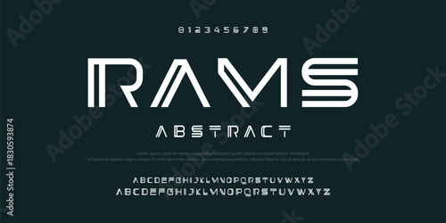 Rams Creative Outline Double line monogram alphabet and tech fonts. Lines font regular uppercase and lowercase. Vector illustration.