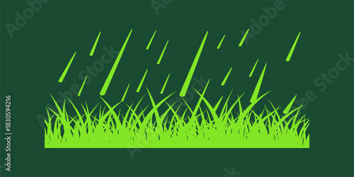 Green Grass and Rain Illustration for Spring Season with Freshness Concept