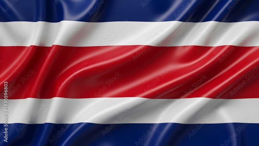 Naklejka premium Costa Rica Flag Close-Up Photography, Waving Horizontal Costa Rican Flag Image, High-Resolution Red White Blue Costa Rica Flag, Silky Texture Costa Rica National Flag Shot, Vibrant Striped Costa Rica 