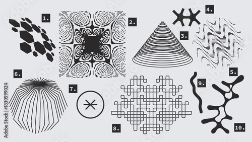 Vector Graphic Assets Set. Shapes in Y2k style, Futuristic, Brutalist, Anti-design