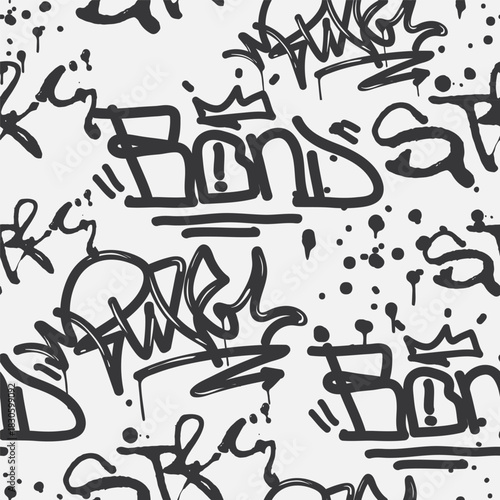 Bold vector graffiti seamless pattern with abstract tags