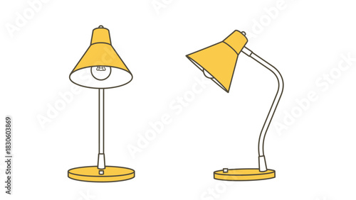 Yellow desk lamp illustration in two poses on a white background