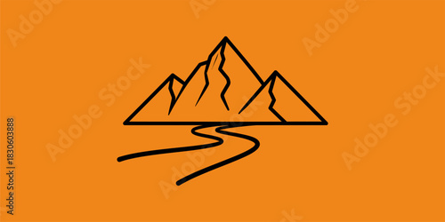 Stylized Mountain and Winding Path Illustration on Goldenrod Backdrop