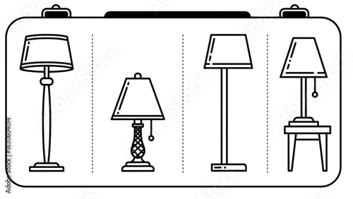 A collection of various lamp icons for interior design and home decoration ideas