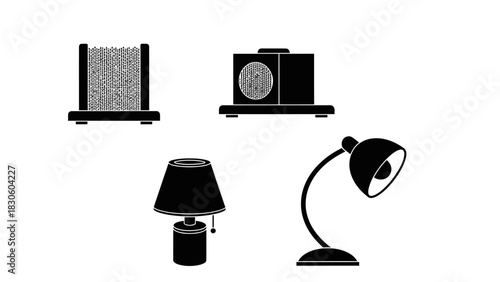 Home accessories collection lamp, projector, and display device illustrations