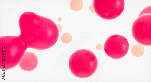 Abstract holiday and celebration background with floating spheres,  liquid blobs, soap bubbles. 3d rendering