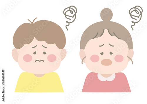 困って悩んでいる男の子と女の子　ポーズ　表情