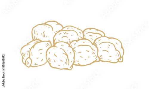 A minimalist hand-drawn sketch of a pile of chickpeas, representing organic and healthy vegetarian food. Simple line art illustration of garbanzo beans