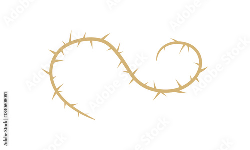 Vector illustration of a winding thorny branch, a clean and sharp design element symbolizing difficulty, resilience, and natural defense