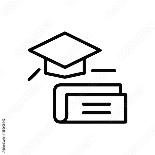 Graduation Cap and Diploma Certificate Line Icon - Academic Achievement Concept
