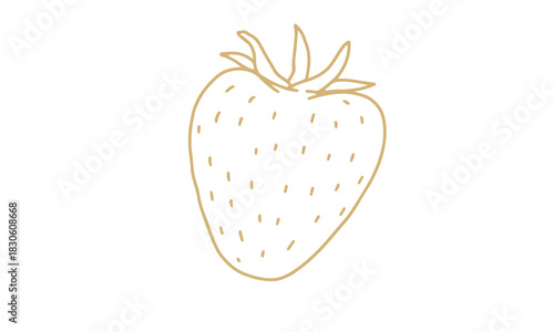 Elegant gold line art illustration of a single fresh strawberry isolated on a white background. Minimalist design for healthy eating and summer concepts