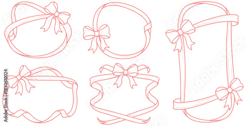 Elegant pink ribbon frame collection for invitations, cards, scrapbooking, and design projects