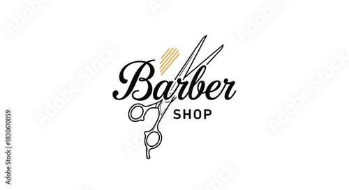 Elegant and minimalist logo for a barber shop featuring a classic pair of scissors and stylish script and serif typography.