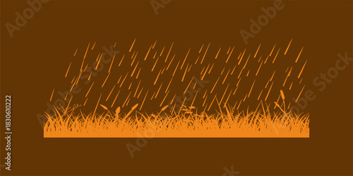 Abstract rainfall over grassy field illustration