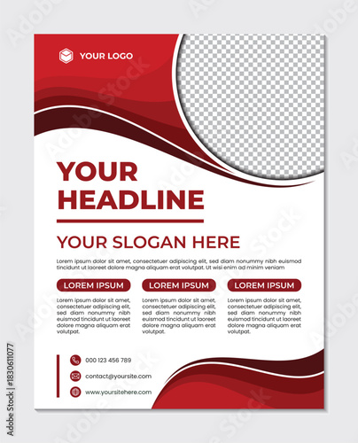 Elegant red gradient wave design business brochure template, abstract creative layout background.