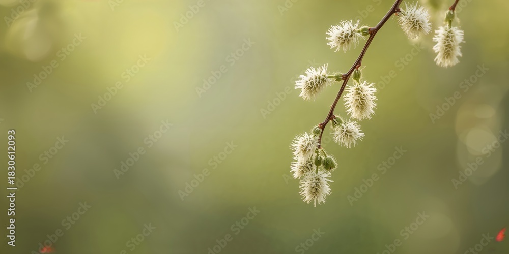 Fototapeta premium Willow branch with fluffy catkins, seasonal natural detail, Earth Day