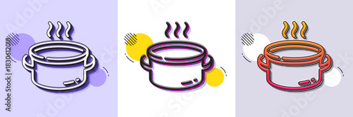 Saucepan line icon. Halftone dotted pattern. Gradient icon with grain shadow. Kitchen pot sign. Food cooking utensils symbol. Line saucepan icon. Various designs. Vector