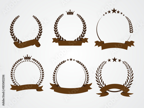 collection border frame laurel wreath floral and flag ribbon sign label illustration design for decorate retro vintage banner copy space design