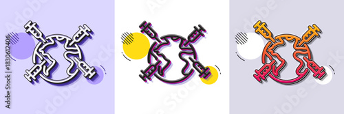 World vaccination line icon. Halftone dotted pattern. Gradient icon with grain shadow. Corona syringe sign. Covid vaccine symbol. Line world vaccination icon. Various designs. Vector