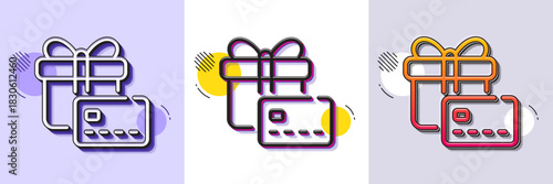 Gift card line icon. Halftone dotted pattern. Gradient icon with grain shadow. Bank card sign. Present box symbol. Line gift card icon. Various designs. Vector