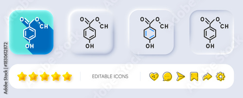 Chemical formula line icon. Neumorphic, Flat shadow, 3d buttons. Chemistry lab sign. Analysis symbol. Line chemical formula icon. Social media icons. Vector