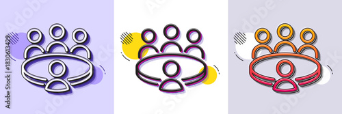 Meeting results line icon. Halftone dotted pattern. Gradient icon with grain shadow. Business teamwork sign. Group people symbol. Line meeting icon. Various designs. Vector