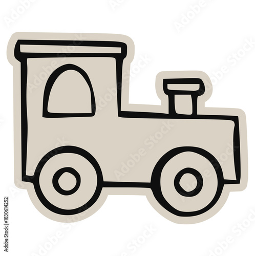 Hand Drawn Toy Train Engine Vector Sticker: Minimalist Kid's Locomotive Doodle Outline Graphic for Nursery Decor, Playroom, Transport, Simple, Travel, Railroad