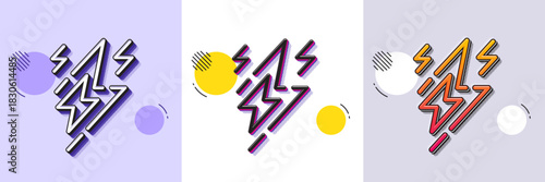 Lightning bolt line icon. Halftone dotted pattern. Gradient icon with grain shadow. Flash electric energy sign. Power symbol. Line lightning bolt icon. Various designs. Vector